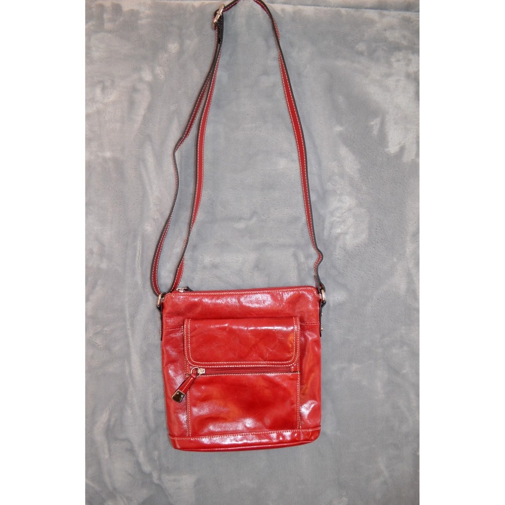 Giani Bernini Cross Body Convertible Shoulder‎ Bag Red Leather Zip Close